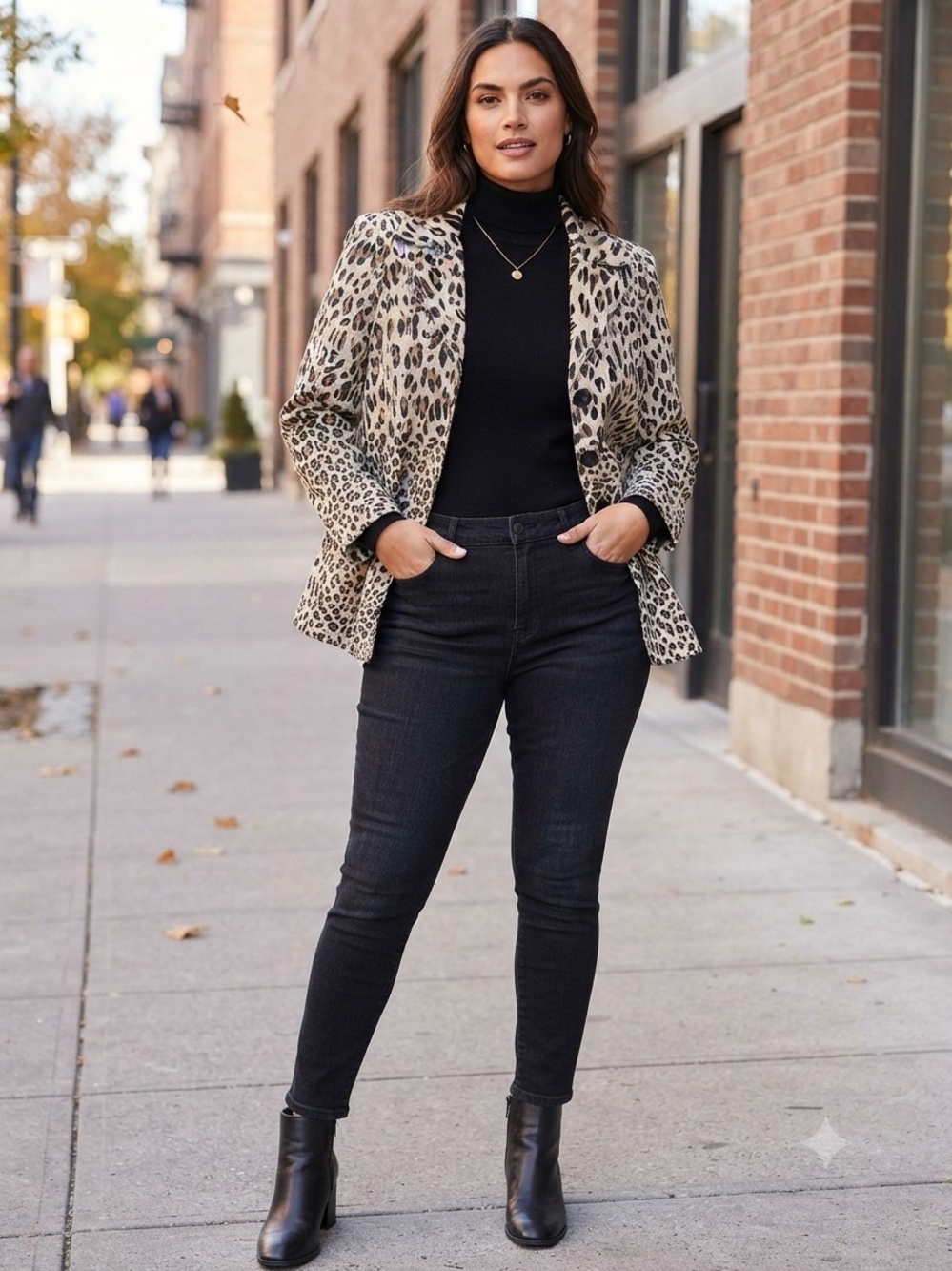 City Girl Nancy Bolen Leopard Print Cotton Blazer Jacket - Size Medium